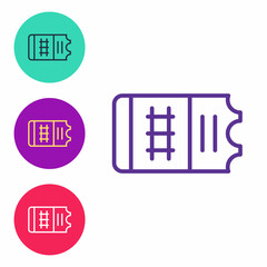 Set line Train ticket icon isolated on white background. Travel by railway. Set icons colorful. Vector