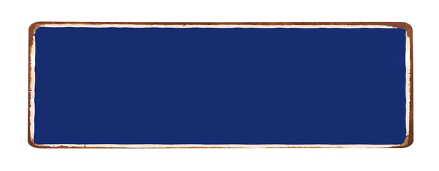 Vintage rusty enameled navy blue grunge metal street sign isolated on pattern background including clipping path