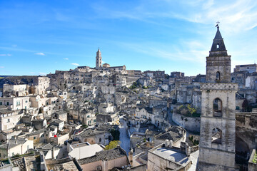 Fototapeta na wymiar View of Matera, an ancient city built into the rock. It is located in the Basilicata region, Italy.