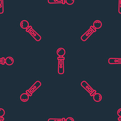 Red line VR controller game icon isolated seamless pattern on black background. Virtual reality experience, sensation of presence, position-tracking technology device. Vector