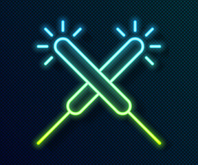 Glowing neon line Sparkler firework icon isolated on black background. Festive Christmas sparkler candle lights. Merry Christmas and Happy New Year. Vector