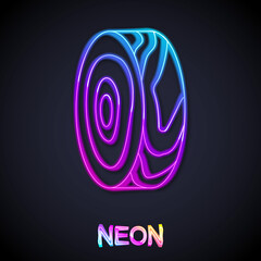 Glowing neon line Tree rings icon isolated on black background. Wooden cross section. Vector