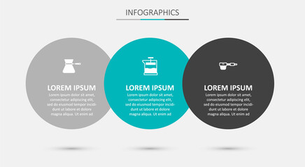 Set French press, Coffee turk and filter holder. Business infographic template. Vector