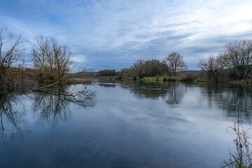 paorama view on the Ruhr river in Mülheim an der Ruhr. Typical Winter Scene in the Ruhr-area.