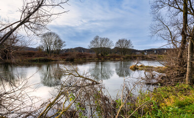panorama view on the Ruhr river in Mülheim an der Ruhr with the district 