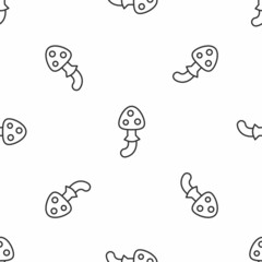 Grey line Psilocybin mushroom icon isolated seamless pattern on white background. Psychedelic hallucination. Vector