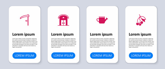 Set Fresh berries, Watering can, Farm house and Scythe. Business infographic template. Vector