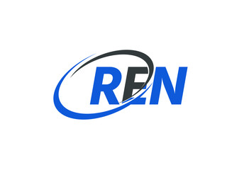 REN letter creative modern elegant swoosh logo design
