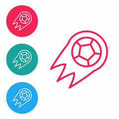 Red line Soccer football ball icon isolated on white background. Sport equipment. Set icons in circle buttons. Vector