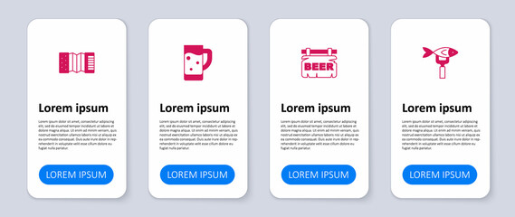Set Dried fish, Street signboard with Beer, Glass of beer and Accordion. Business infographic template. Vector