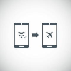 Airplane mode icon - flight mode icon. Airplane mode switched on. 