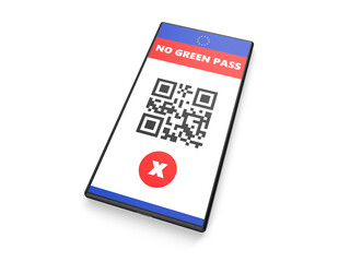 Mobile phone with invalid green pass with red circle and white x