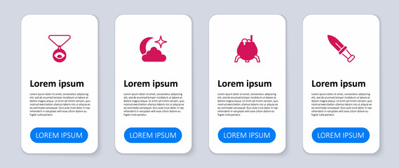 Set Dagger, Witch cauldron, Moon and stars and Medallion chain with eye. Business infographic template. Vector