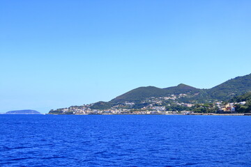 Fototapeta na wymiar Coastal landscape with marina of Casamicciola Terme, Ischia Island, Italy