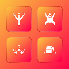 Set Bird footprint, Bear skin, Cartridges and Tourist tent icon. Vector