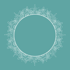 Frame. Round white frame made of snowflakes. Perfect for decorating social networks, photos and text. Christmas frame. Vector.