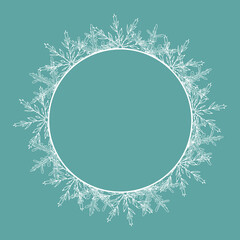 Frame. Round white frame made of snowflakes. Perfect for decorating social networks, photos and text. Christmas frame. Vector.