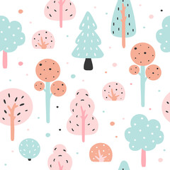 Cute trees vector pattern. Doodle seamless creative pattern