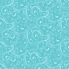 Light blue seamless abstraction, curls and spirals. Vector water endless pattern