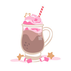 Hot cocoa drink with marshmallow vector illustration. Winter drinks illustration in cartoon style.