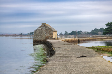Brittany, Ile d&rsquo;Arz in the Morbihan gulf, the traditional tide mill in autumn
