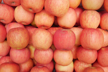 Close up of fresh apple display for sale 