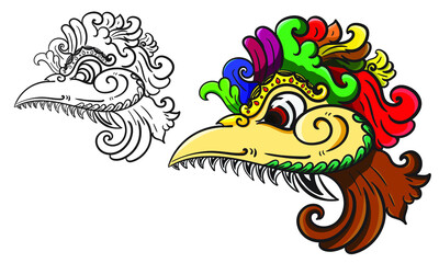 Vector illustration of a decoration on a chicken's head with Balinese cultural elements