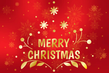 Fototapeta premium Merry christmas banner on red background with bokeh lights and snowflakes effect, christmas illustration