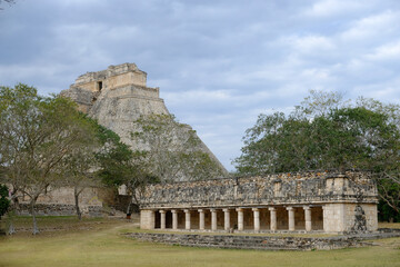Fototapeta na wymiar Mexico Uxmal - Pyramid of the Magician - Piramide del Adivino