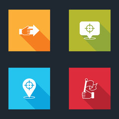 Set Hand with pointing finger, Target, and holding flag icon. Vector