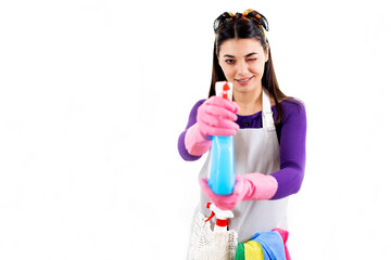 young woman doing housework cleaning