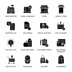 Online Shopping and E-commerce glyph Icons - Vectors
