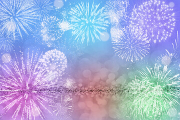 Colorful fireworks on colorful blurred background, concept