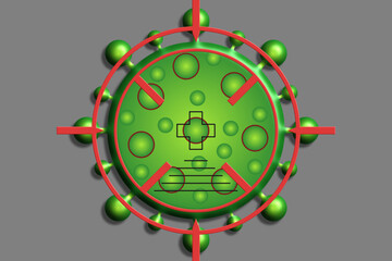 Grünes 3D Coronavirus im Fadenkreuz
