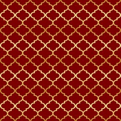 Red gold seamless pattern with regular embellishments..Background like luxury wrapping paper..Design for printing paper as a gold background.