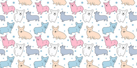 Vector seamless pattern with colorful cute dogs