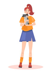 Cute girl holding gray rabbit. Happy pet owner vector illustration. Cute rabbit with his owner. Rabbit lover illustration.