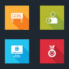 Set Goal soccer football, Buy player, Football match on TV and or medal icon. Vector