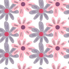 Pretty ditsy flowers seamless pattern isolated on white background. Simple chamomile print.