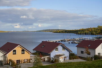 Die Marina am Geiseltalsee in Mücheln (Geiseltal), Saalekreis, Sachsen-Anhalt, Deutschland