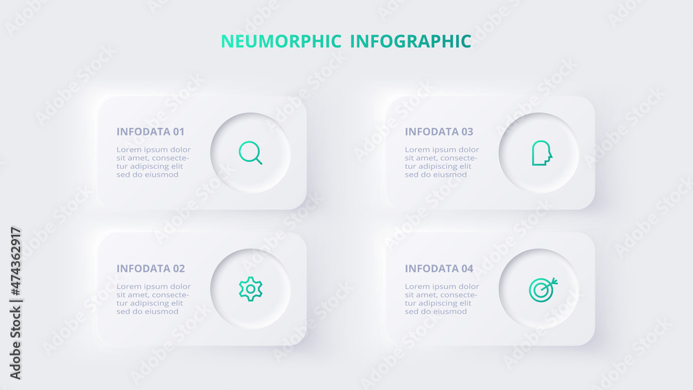 Wall mural neumorphic flowchart infographic. creative concept for infographic with 4 steps, options, parts or p