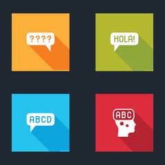 Set Speech bubbles with Question, Hola in different languages, Alphabet and Learning foreign icon. Vector © vector_v