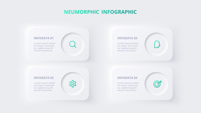 Neumorphic flowchart infographic. Creative concept for infographic with 4 steps, options, parts or processes.