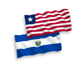 Flags of Republic of El Salvador and Liberia on a white background
