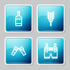Set line Beer bottle, Wheat, Glass of beer and Lederhosen icon. Vector