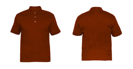 Blank Polo shirt Three-button placket color maroon on invisible mannequin template front and back...
