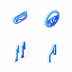 Set Isometric line Steering wheel, Car door handle, Windscreen wiper and icon. Vector