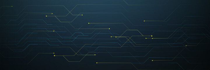 Abstract blue, and yellow circuit lines Futuristic technology digital hi tech background. Banner, posters, cards, headers, website