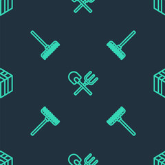 Set line Shovel and rake, Garden and Bale of hay on seamless pattern. Vector