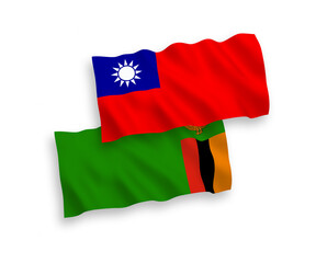 Flags of Republic of Zambia and Taiwan on a white background